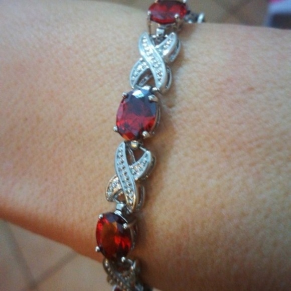 STERLING SILVER ALMANDINE GARNET TOPAZ BRACELET - Picture 3 of 7